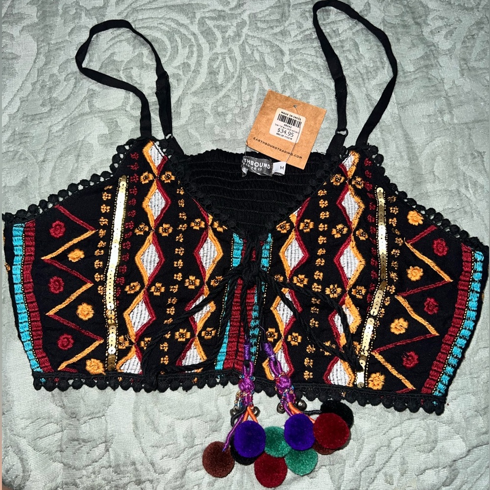 NWT Earthbound boho crop top rhinestone / beaded
Size medium